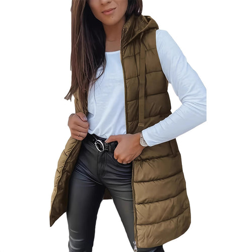Ladies stylish quilted vest with hood and long cut Amarae