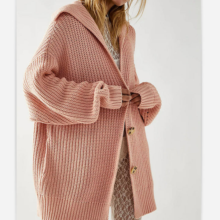 Chunky knit jacket for women with wide sleeves and a hood Lune London