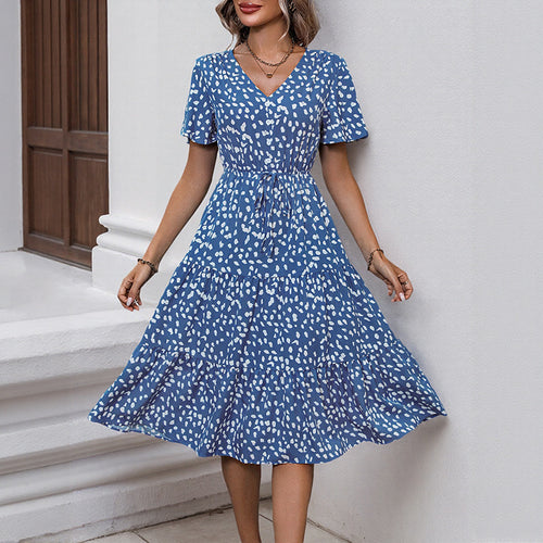 Layered V-neck dress for women with belt Amarae