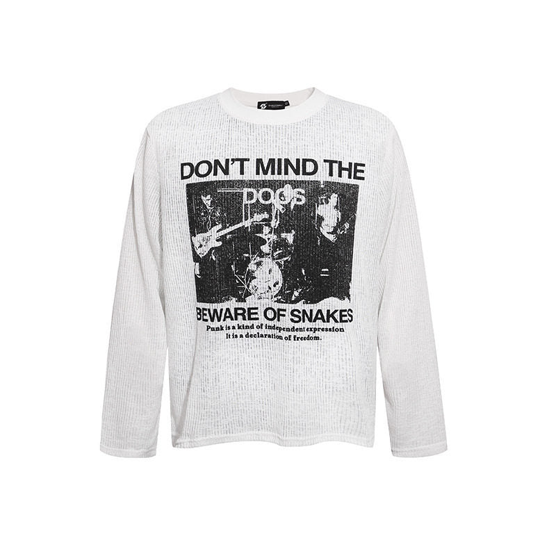 Men's Long Sleeve Thermal Shirt with Waffle Structure and Punk Band Print Amarae