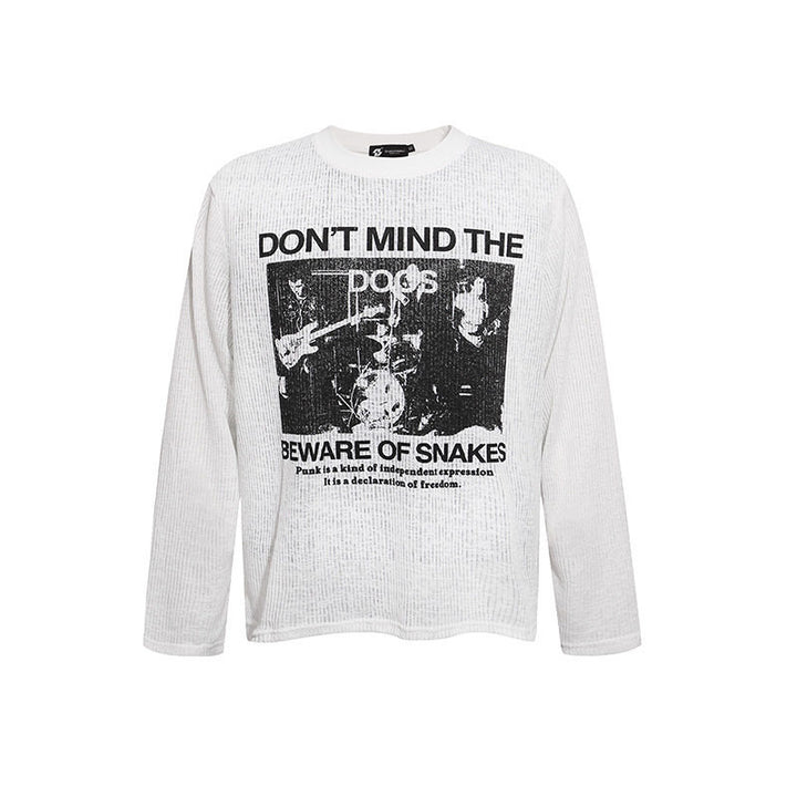 Men's Long Sleeve Thermal Shirt with Waffle Structure and Punk Band Print Amarae