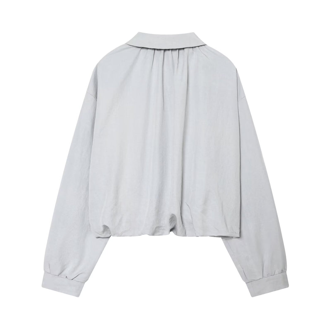 Women's Cropped Bomber Jacket in Oversized Look with Shirt Collar and Elastic Waistband