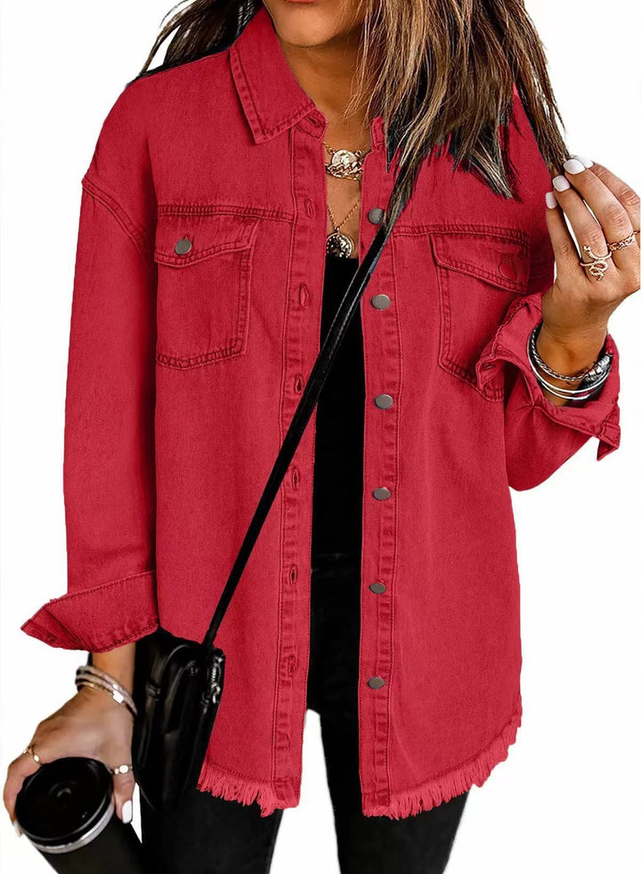 Women's denim shirt with frayed hem and practical pockets Lune London