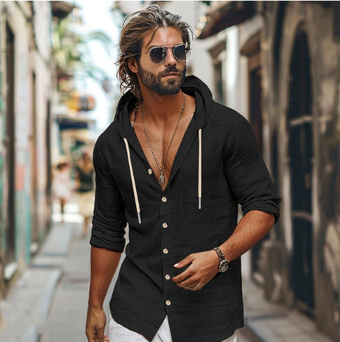 Men's casual hoodie t-shirt with button closure and side pockets Amarae