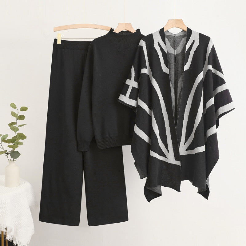 Trendy knit loungewear set for women with graphic poncho design Lune London