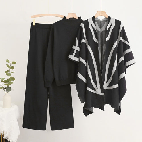Trendy knit loungewear set for women with graphic poncho design Amarae