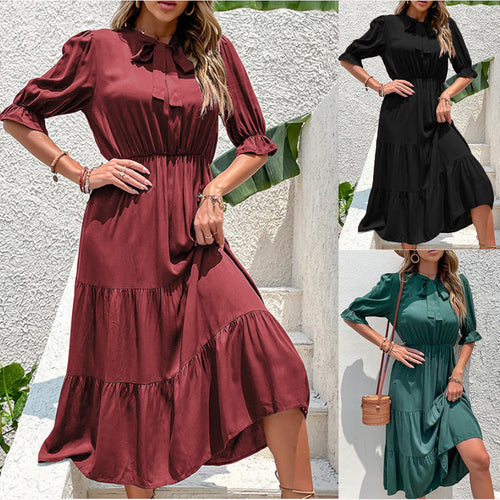 Fluid maxi dress for women with belt and ruffles Amarae
