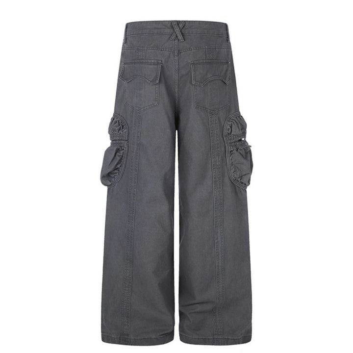 Women's wide utility cargo pants with gathered side pockets and decorative seams Amarae