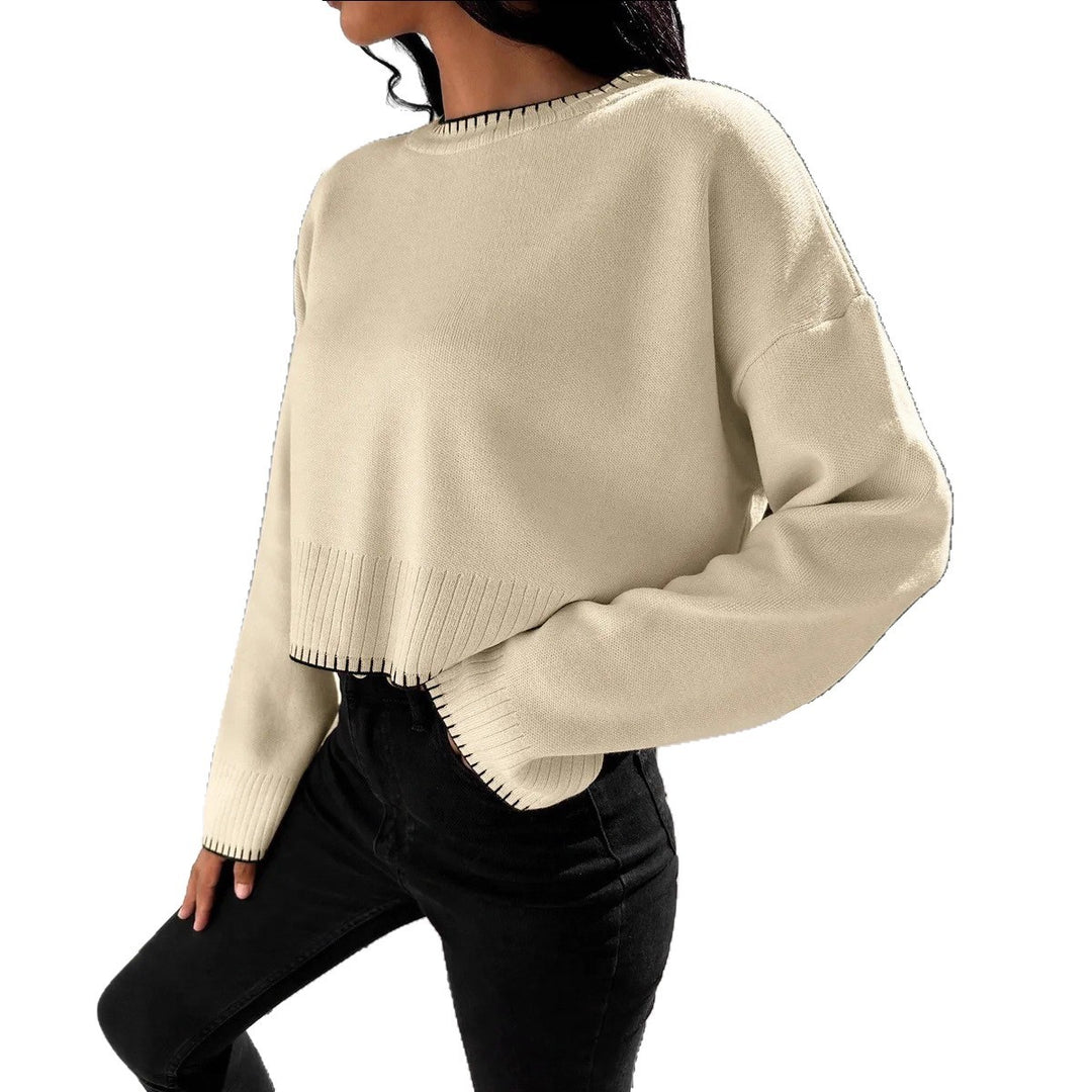 Cropped knit sweater for women with a fine ribbed texture and a relaxed fit Lune London