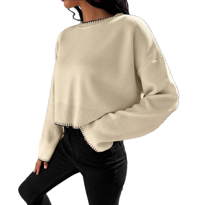 Cropped knit sweater for women with a fine ribbed texture and a relaxed fit Lune London