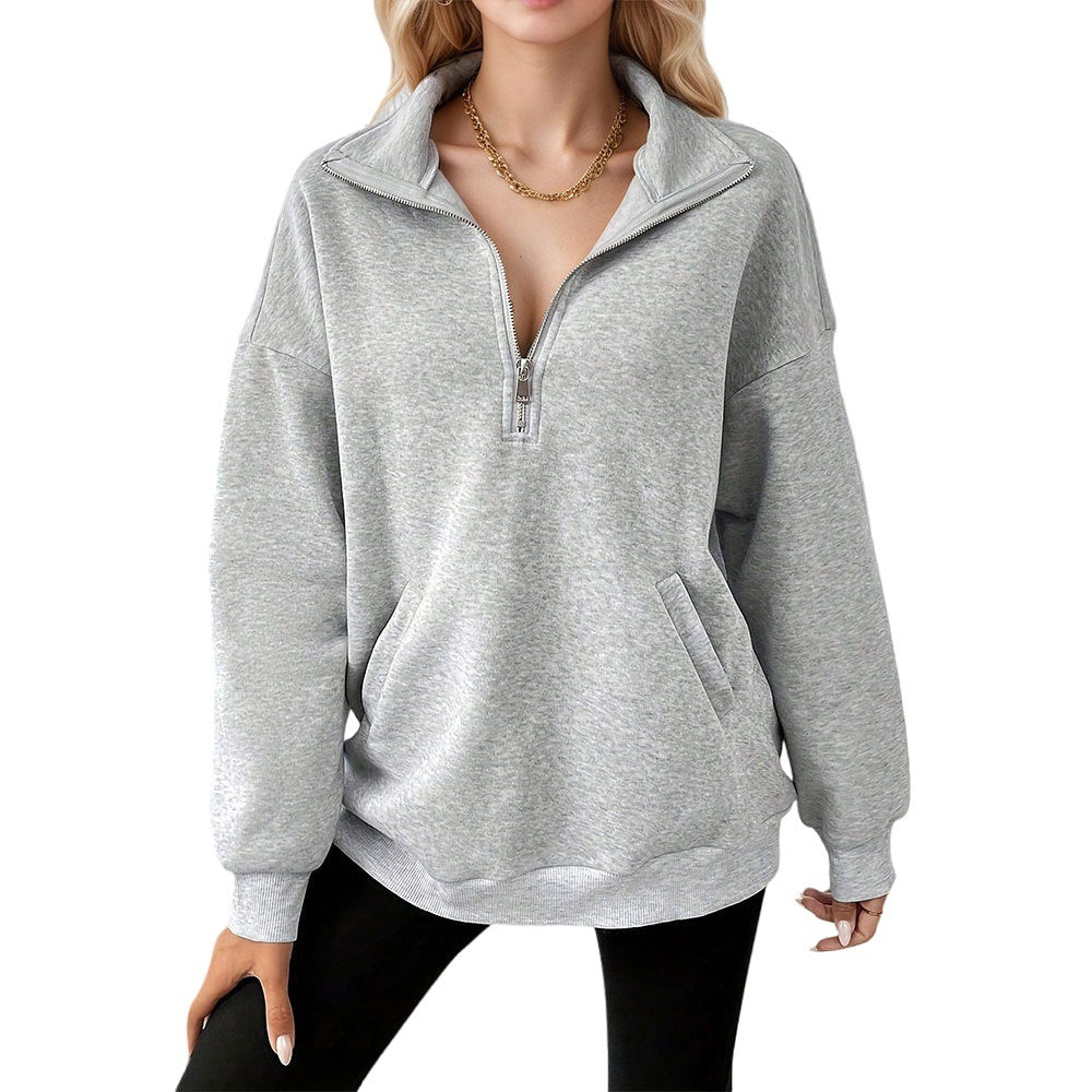 Sweat-shirt décontracté pour femmes avec une demi-fermeture éclair et poches pratiques Chic & Stil