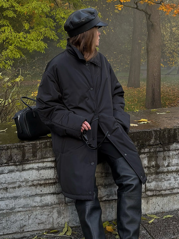 Women's transitional winter coat with minimalist quilting, high-closing collar and snap button closure Amarae