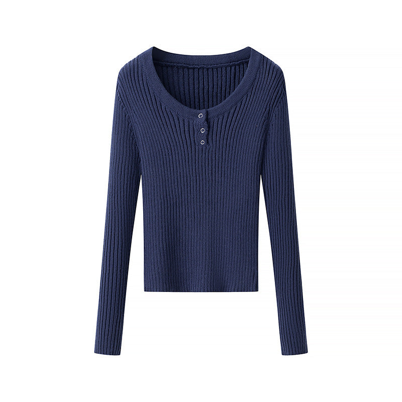 T-shirt à manches longues en ribbed pour femmes avec patte de boutonnage Chic & Stil