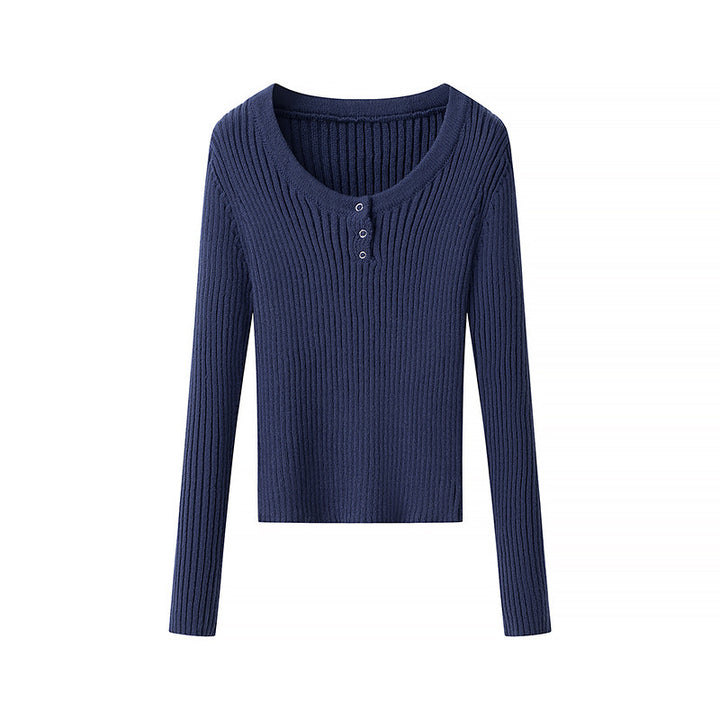 T-shirt à manches longues en ribbed pour femmes avec patte de boutonnage Chic & Stil