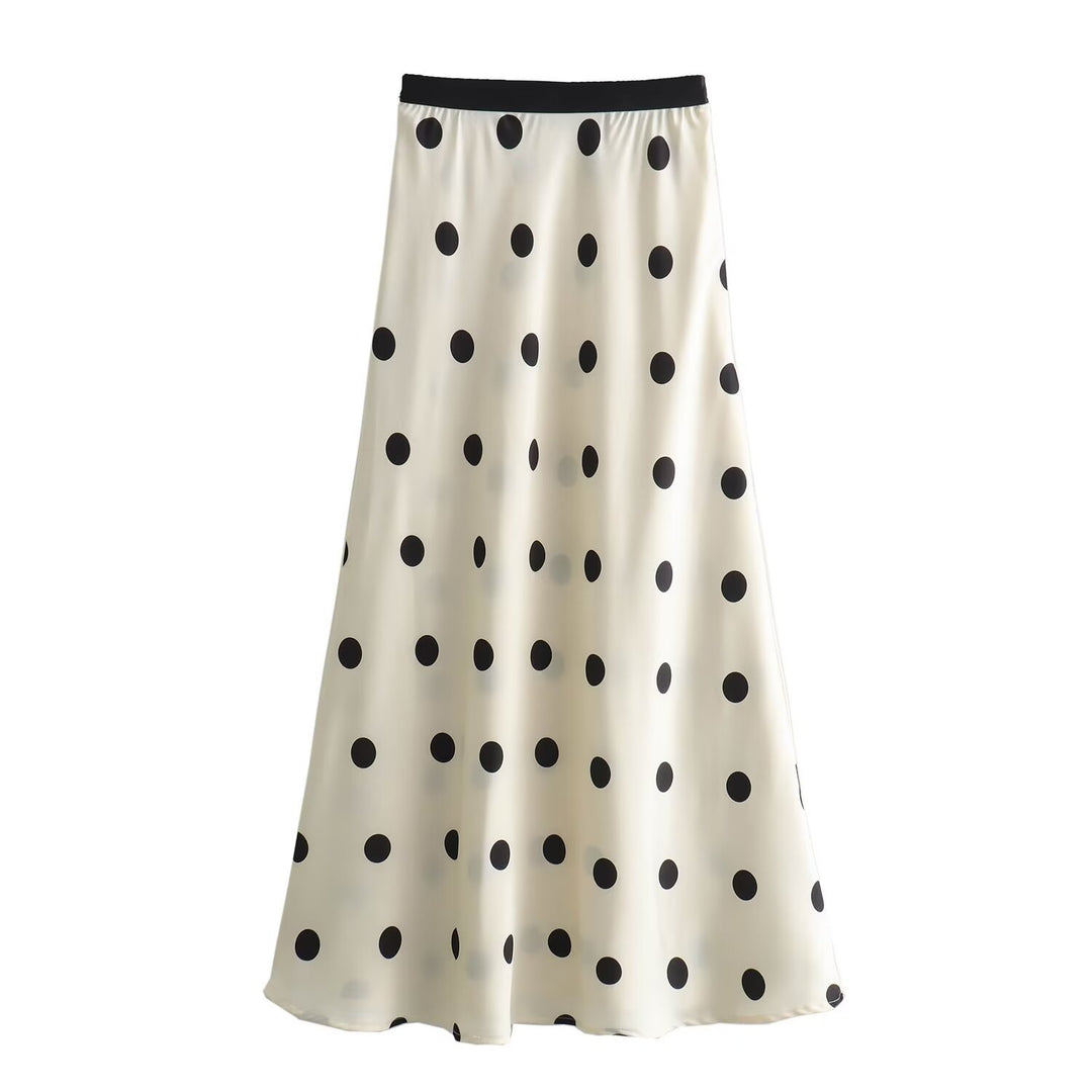 Maxi skirt for women with an elegant polka dot pattern and elastic waistband Lune London