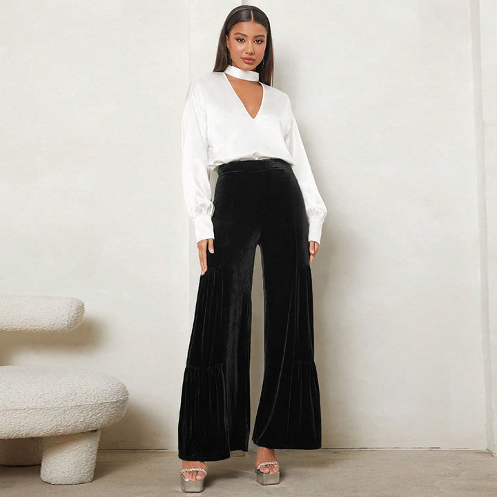 Women Loose Plush Pants with Pleats and High Waist Lune London