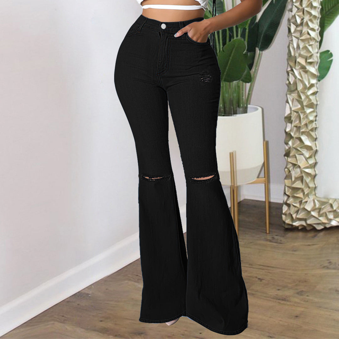 Ladies slim fit flared jeans with knee-open cutouts and shaping comfort waistband Amarae