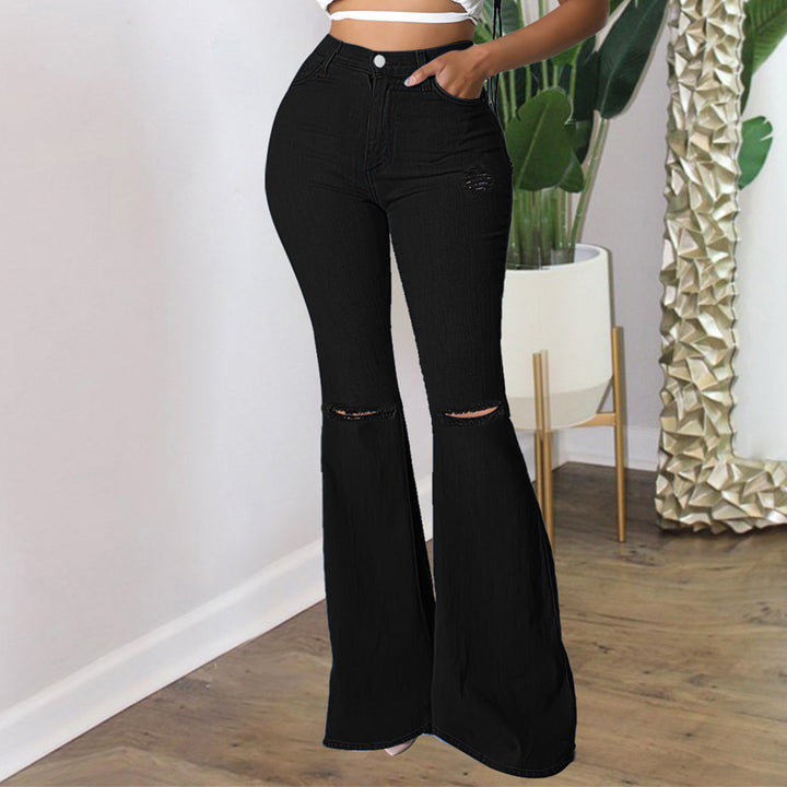Ladies slim fit flared jeans with knee-open cutouts and shaping comfort waistband Amarae