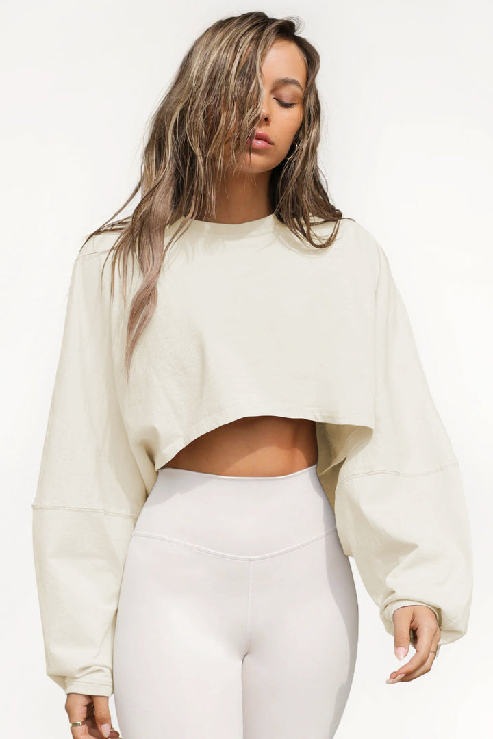 Women's Casual Cropped Sweatshirt with Loose Fit and Balloon Sleeves Lune London