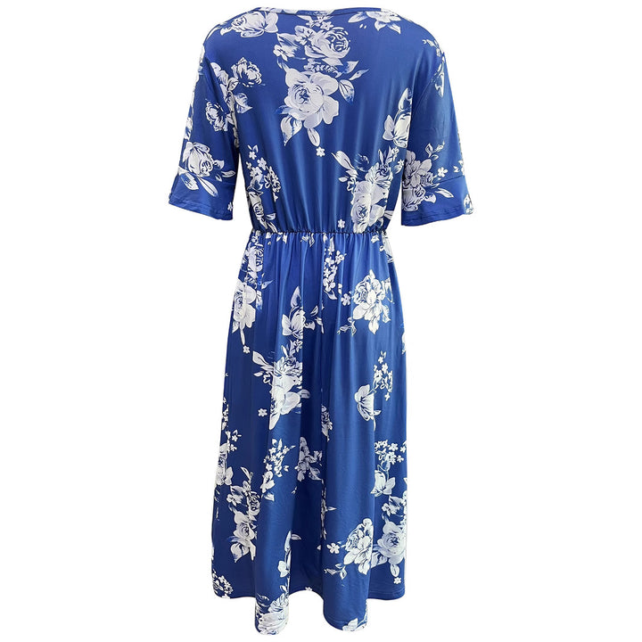 Midi dress for women with floral pattern and elastic waist cord Lune London
