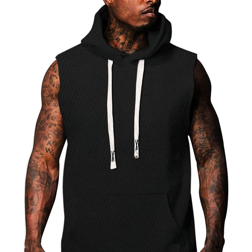 Sleeveless hoodie for men with textured design and practical kangaroo pocket Amarae