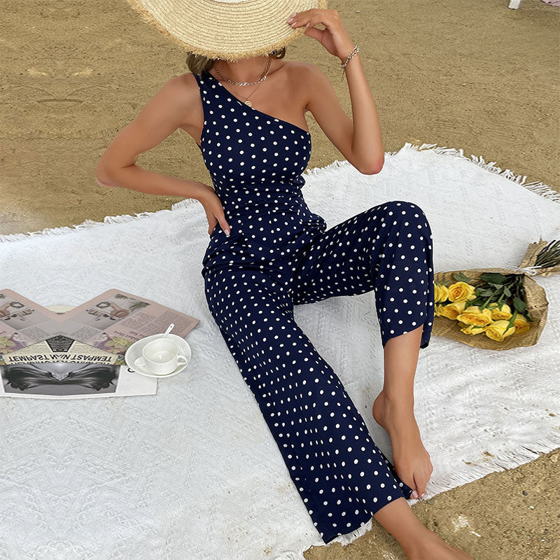 Asymmetrical polka dot maxi dress for women Lune London