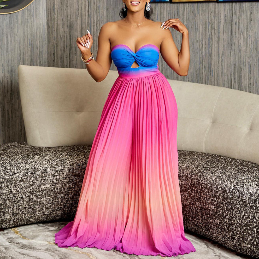 Maxi strapless dress for ladies with pleated details Lune London