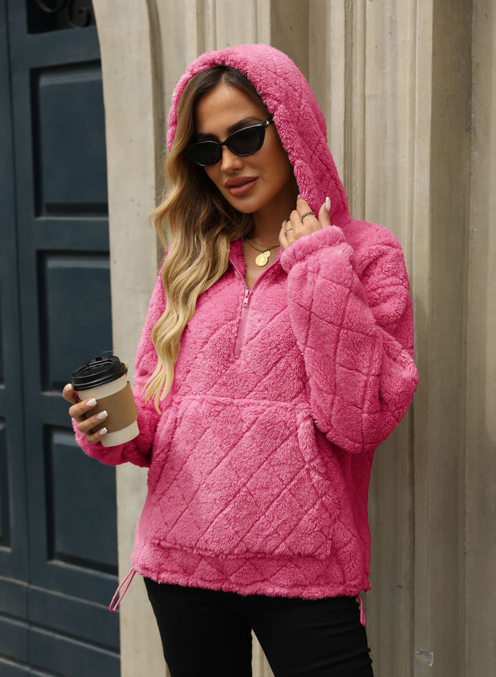 Ladies Soft Hoodie with High Collar and Chic Kangaroo Pocket
