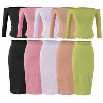 Women's Two-Piece Knit Set with off-the-shoulder Neckline and Bodycon Pencil Skirt Amarae