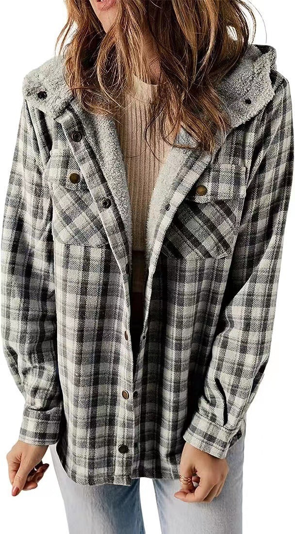 Women Flannel Checkered Jacket with Cozy Lining Amarae
