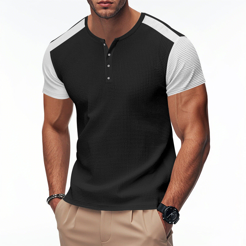 Men's short sleeve sporty henley t-shirt with textured design Lune London