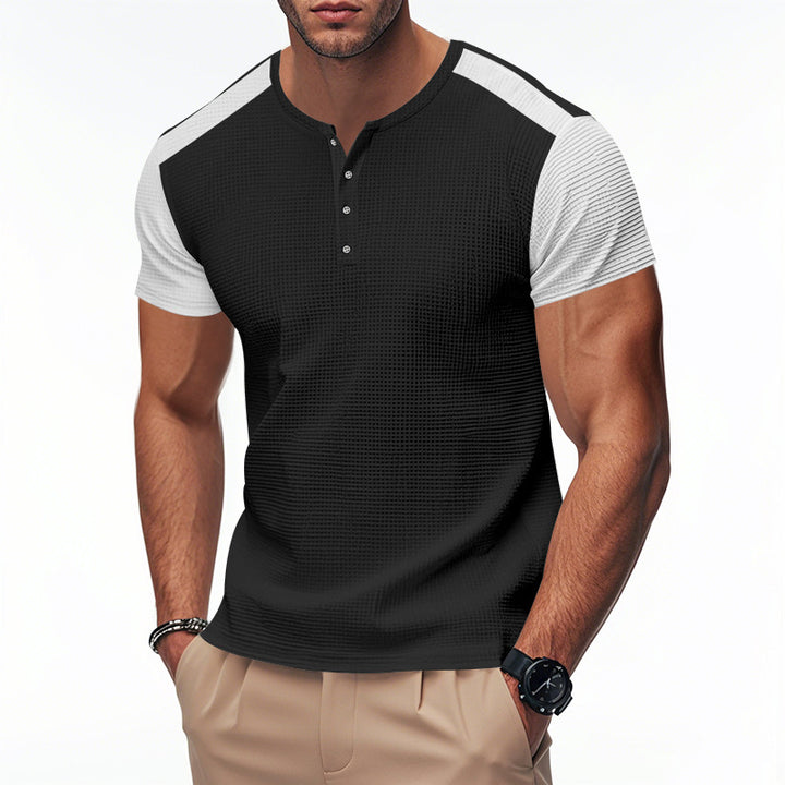 Men's short sleeve sporty henley t-shirt with textured design Lune London