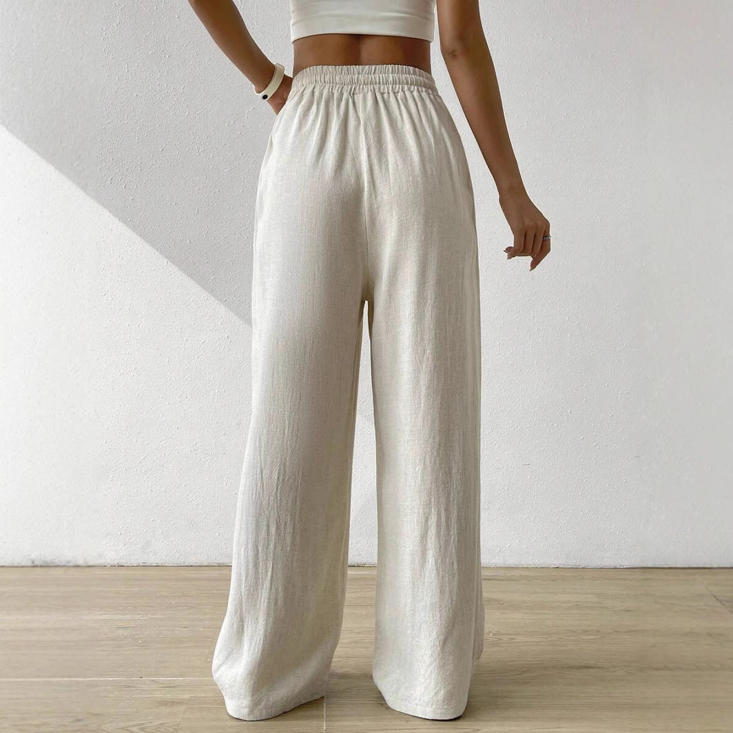 Casual linen pants for women with elastic waist and side pockets Lune London