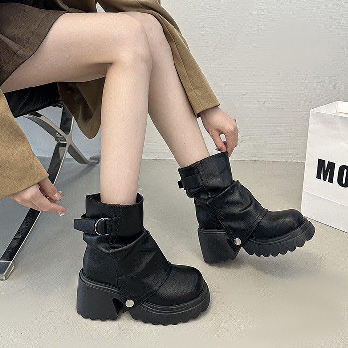 Trendy chunky boots for women with decorative strap and stable sole Lune London