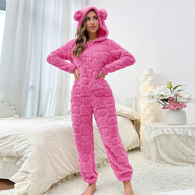 Women's Cozy Fleece Jumpsuit with Hood Lune London