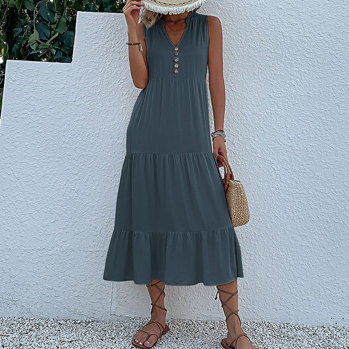 Lune London Women's Sleeveless Maxi Dress with Ruffle Detail