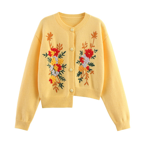 Knitted jacket for women with embroidered floral design and button closure Amarae