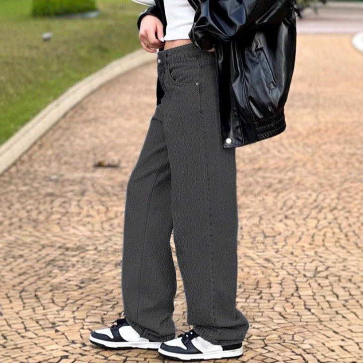 Women high-waisted loose-fitting jeans with wide legs and asymmetrical button placket Amarae