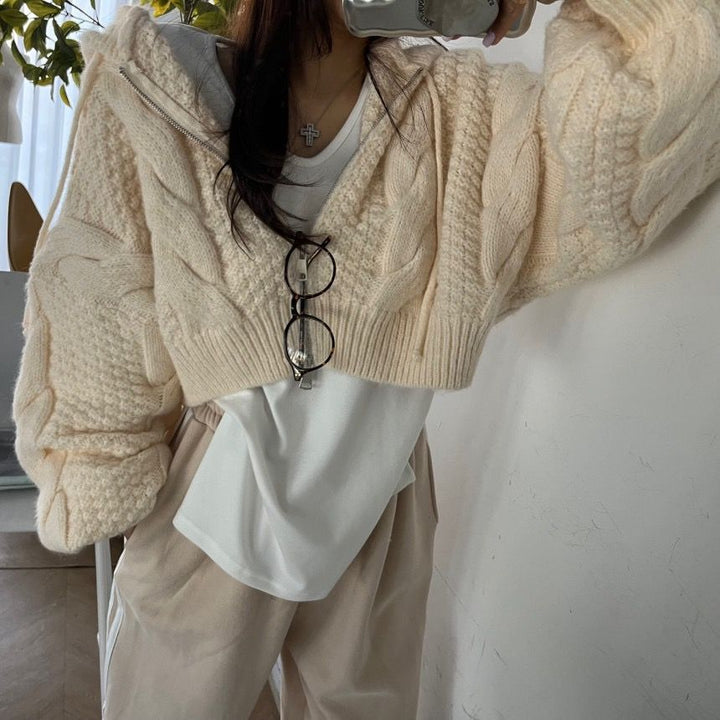 Lune London women's cable knit cropped hoodie