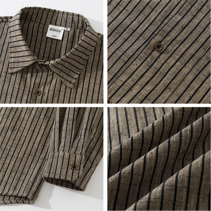 Men's Oversize Long Sleeve Shirt made of Flannel with Fine Stripes and Chest Pocket Amarae