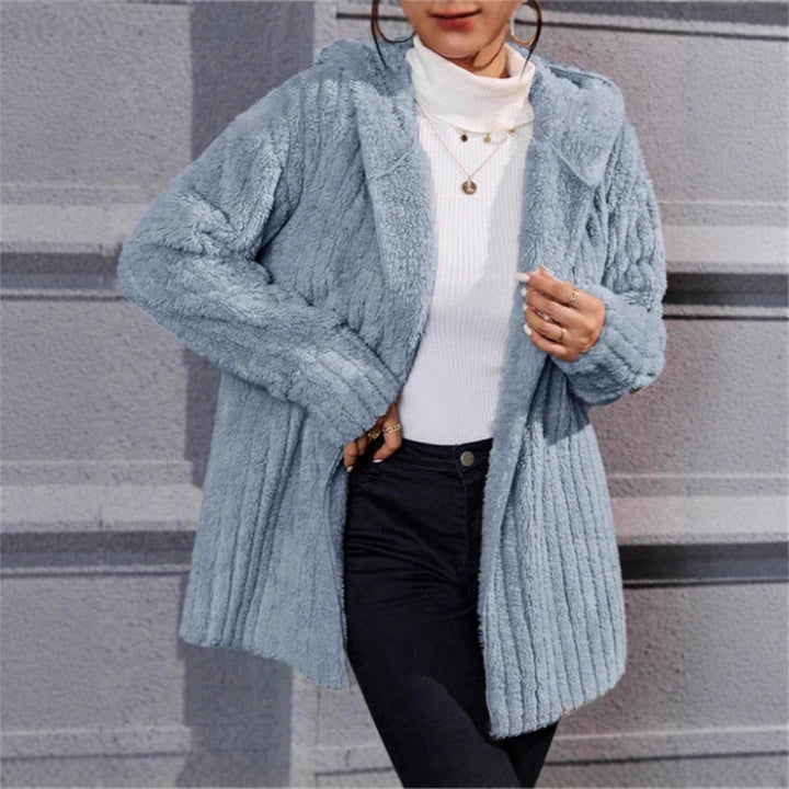 Ladies soft fleece jacket with hood and textured design Lune London