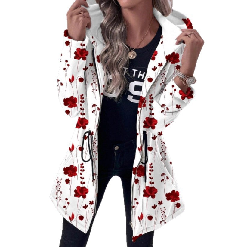 Women's Floral Print Hooded Parka with Padded Lining Amarae