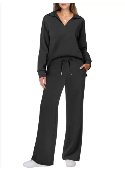 Lune London Wide Leg Casual Set for Women with V Neck