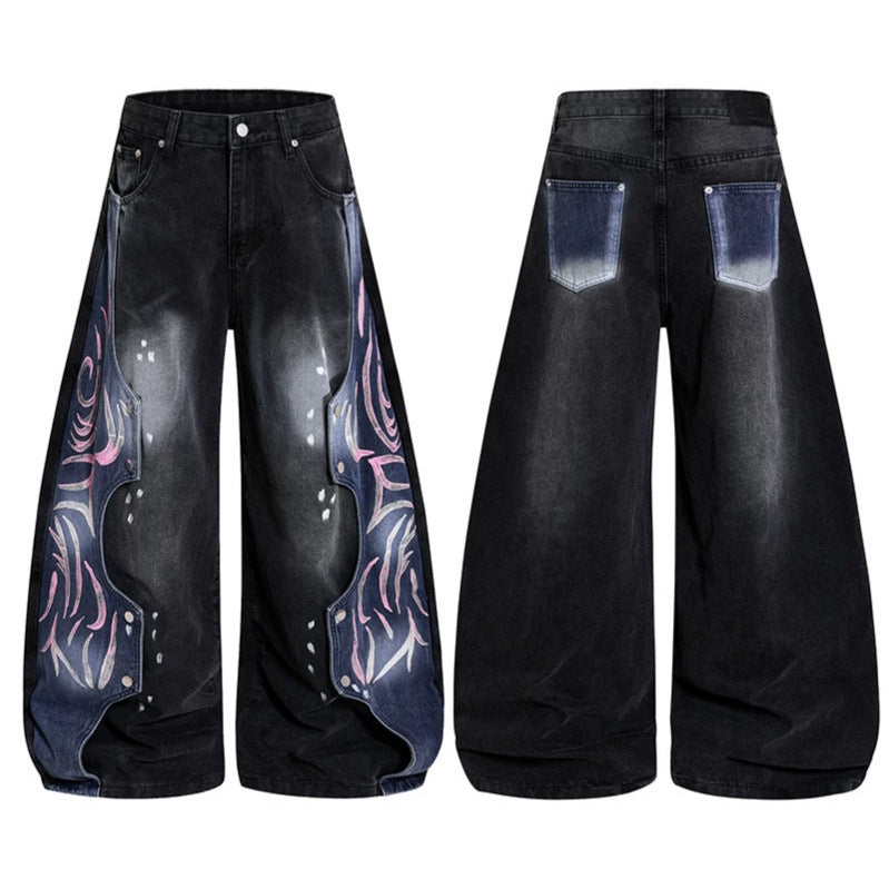 Women's High-Waist wide Balloon-Denim-Culotte with contrast-side Artwork-Panels Amarae