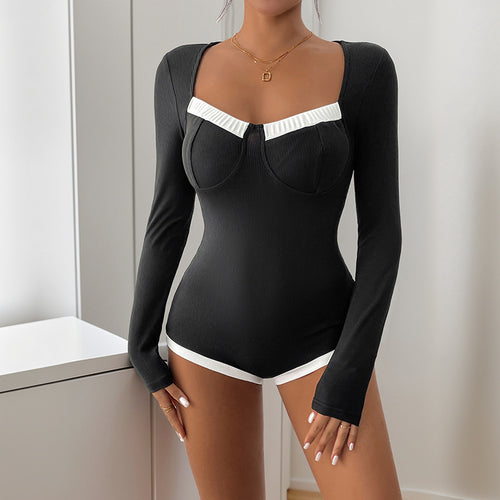 Long sleeve body for women in rib with contrast insert Amarae