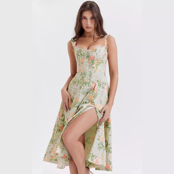 Women's maxi dress with off-shoulder design and floral pattern Lune London
