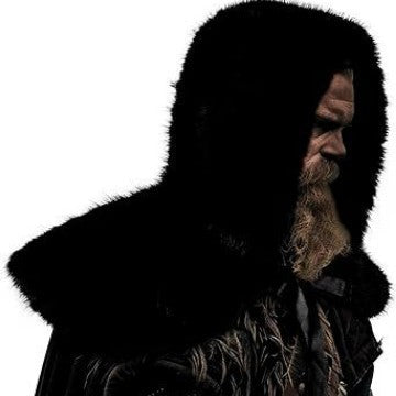 Men's hooded cloak made of dense faux fur with wide shoulder trim and warm interior lining Amarae