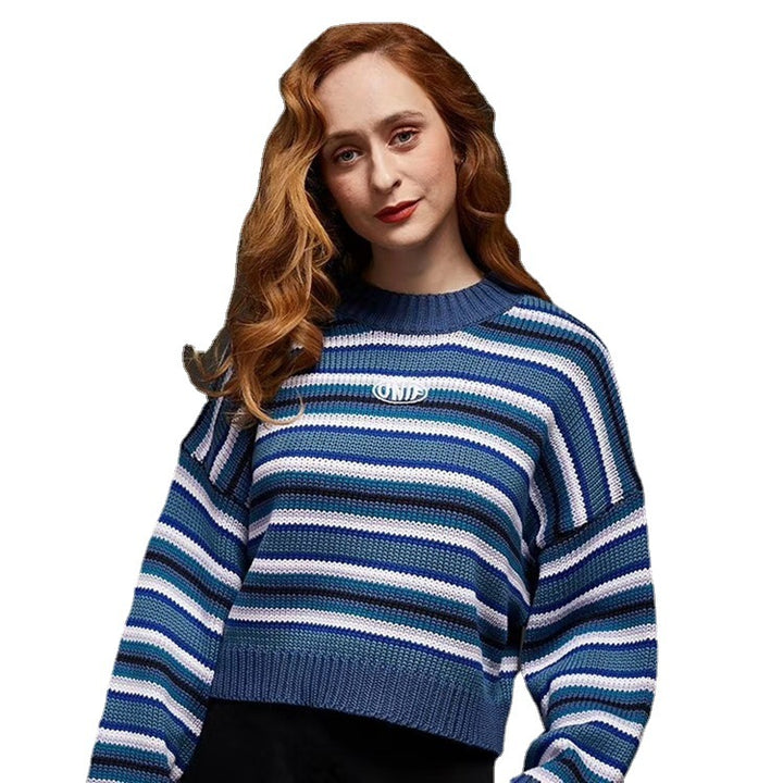 Casual knitted pullover for women with trendy striped pattern Lune London