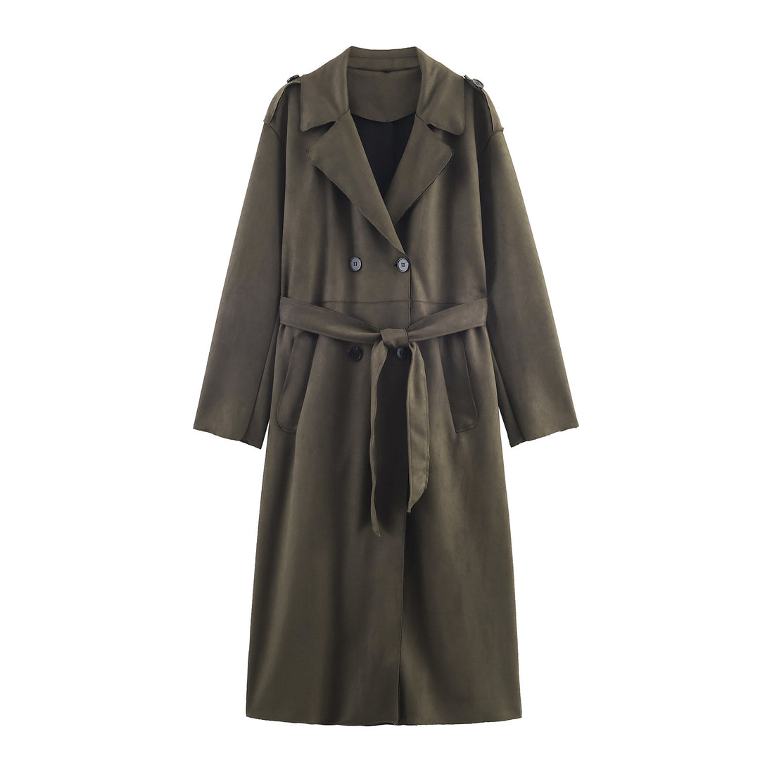 Women's Mid-length Trench Coat with Tied Belt and Shoulder Straps Amarae