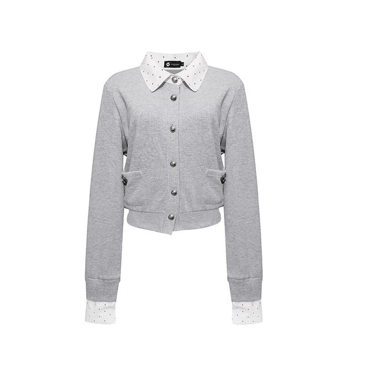 Women's button sweatshirt jacket with inserted shirt collar and cuffs Amarae
